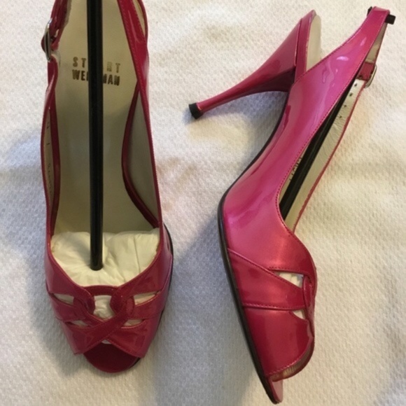 Stuart Weitzman Slingback Hot Pink 4" Heels Size 37/7 - Picture 4 of 8